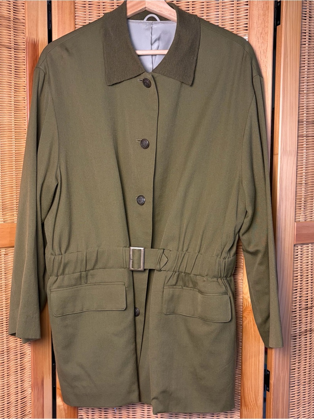 Olive Green Lautreaumont Women's Belted Coat vintage style